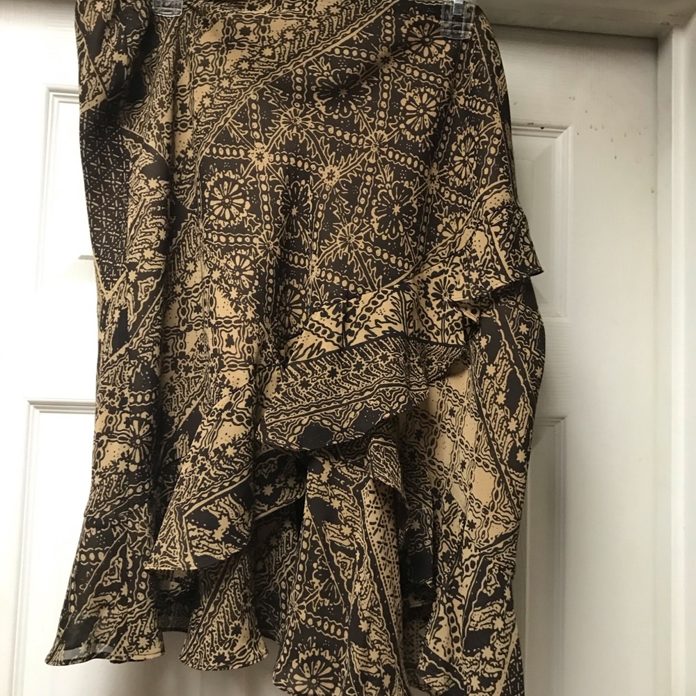 Brown and tan Chaps asymmetrical ruffle skirt sz 16